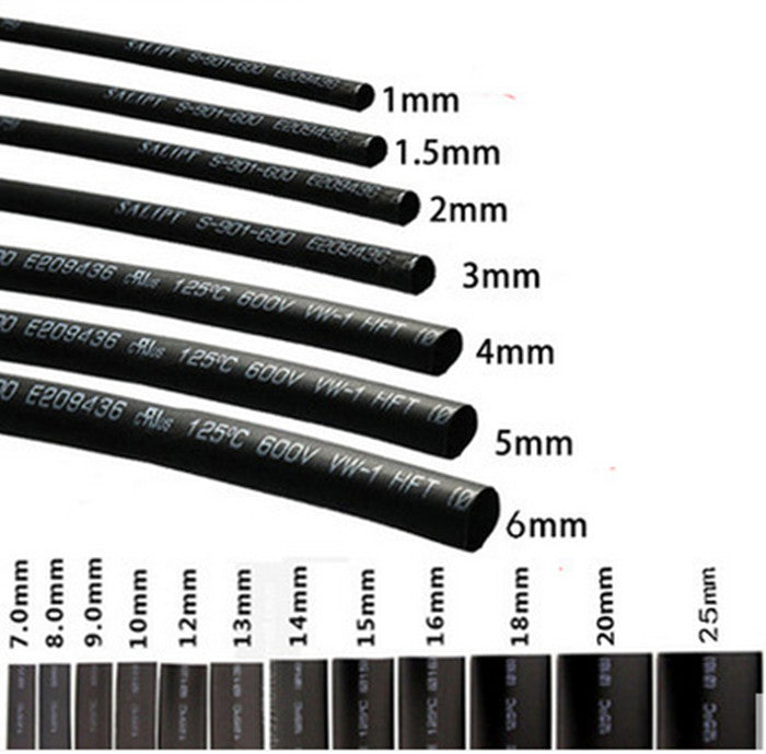 2M/6ft Heat Shrink Tubing Tube Black 1mm 1.5mm 2mm 3mm 4mm 5mm 8mm 10mm-60mm 2:1