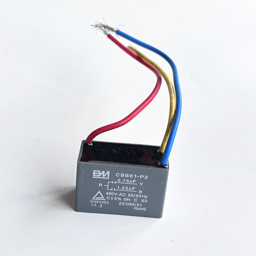 free shipping CBB61 motor fan start capacitor 3 wire, 0.75uf+1.25uf，450V ± 5% 85 degree