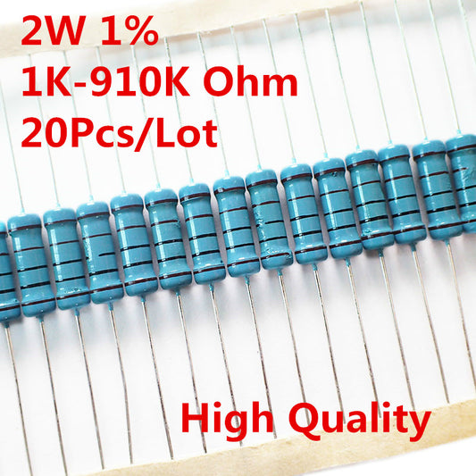 20Pcs 2W 0.25W Metal Film Resistor ±1% 1K-1M 2M 2.2M 3M 3.3M 4.7M 10M