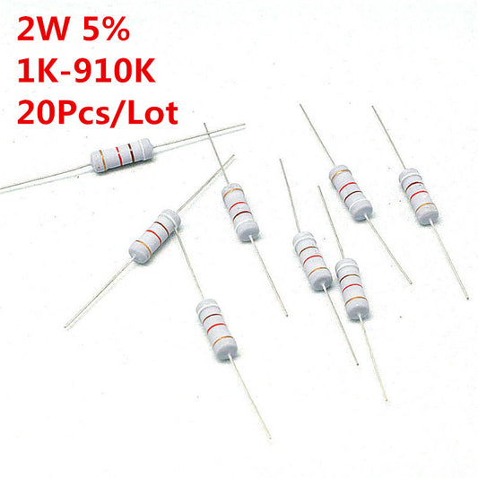 20Pcs 2W 0.25W  Carbon Film Resistor ±5% 1K-1M 2M 2.2M 3M 3.3M 4.7M 10M