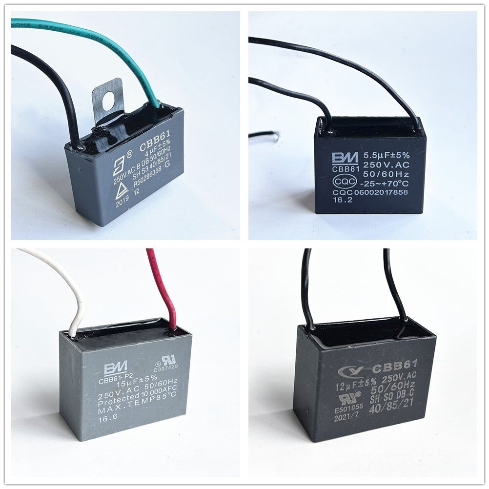 CBB61 250V Capacitor 2 wires 2uf/2.5uf/3uf/3.5uf/4uf/4.5uf/5uf/5.5uf/6uf/6.5uf/7uf/8uf/9uf/10uf/12uf/15uf/20uf/24uf 25uf/30UF