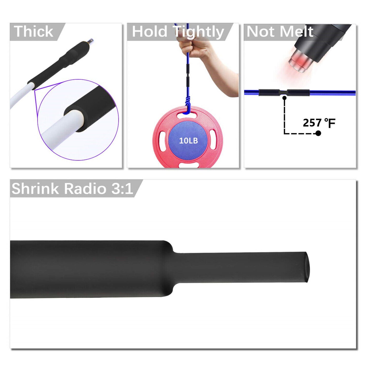 Black Heat Shrink Tubing Tube Dual Wall 3:1 Marine Adhesive Glue Lined Waterproof