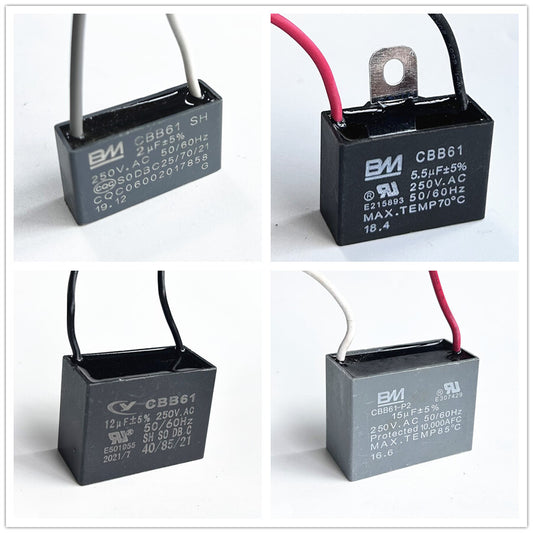 CBB61 250V Capacitor 2 wires 2uf/2.5uf/3uf/3.5uf/4uf/4.5uf/5uf/5.5uf/6uf/6.5uf/7uf/8uf/9uf/10uf/12uf/15uf/20uf/24uf 25uf/30UF